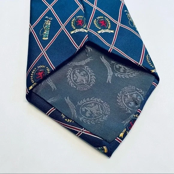 Vintage Tommy Hilfiger Golf Silk Neck Tie Navy Blue Bag Clubs - Picture 6 of 7